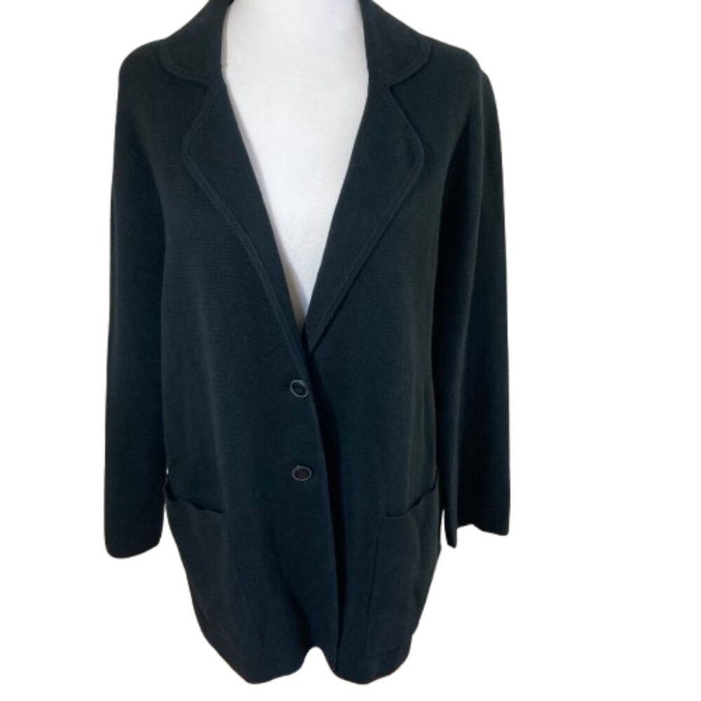 J. Crew Women's Soft Blazer Jacket, Black Cotton Knit Deep Pockets, size Medium